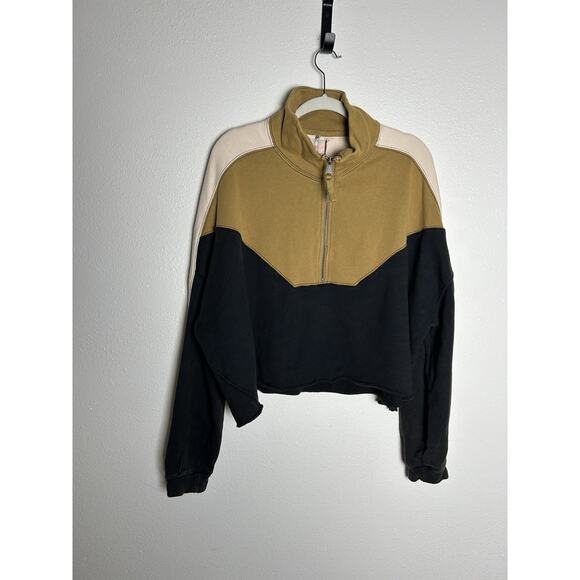Free People Movement Split Second Half Zip Athleisure Heather Black Tan Rose XS - Picture 1 of 7